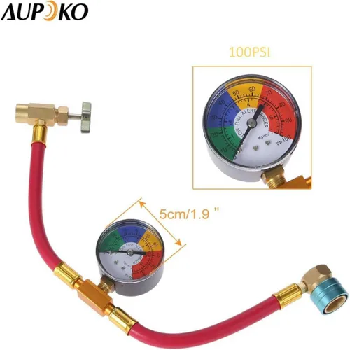 Miniatura 6 de Aupoko R1234YF Kit de manguera de carga de refrigerante con calibre, grifo de abrelatas autosellante de 1/2 pulgada LH, acoplador rápido de lado
