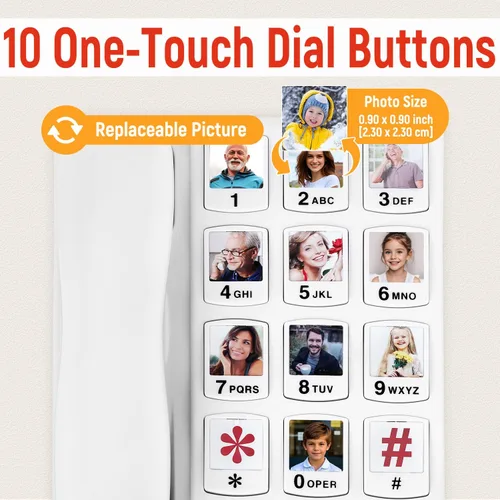 Miniatura 4 de Teléfono de botón grande para personas mayores, teléfonos fijos Uvital para personas mayores con 10 botones grandes de marcación de un solo toque
