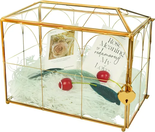 Miniatura 10 de YIMORENCE V Tarjetero de cristal dorado – Caja de sobres de boda con forma rectangular con ranura y pie, perfecto para recepción y centro de mesa