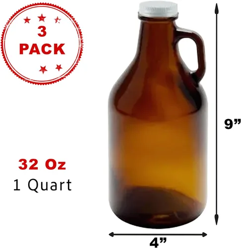 Miniatura 2 de Planterium - Vaso de vidrio ámbar con tapa de 32 onzas, paquete de 3, perfecto para elaboración casera, kambucha, preparación fría y almacenamiento