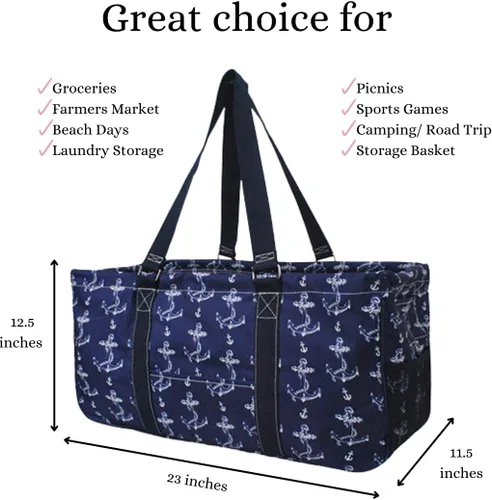 Miniatura 444 de NGIL Bolsa de comestibles reutilizable extra grande plegable de gran tamaño para comestibles, almacenamiento, picnic, playa, Bronco-negro occidental