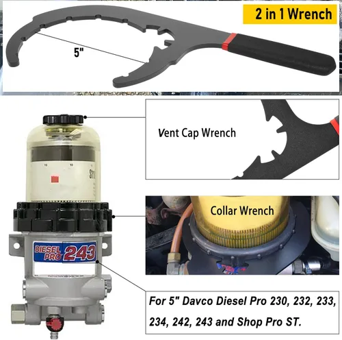 Miniatura 4 de Llave de filtro de combustible diésel de metal 61090 de 5 pulgadas para Davco Diesel Pro 230, 232, 233, 234, 242, 243 y Shop Pro ST, Clase 4, 5 y 6
