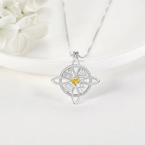 Miniatura 50 de YAFEINI Collar con dije de nudo de bruja de plata de ley, amuleto de bruja de cruz celta, regalo para mujer