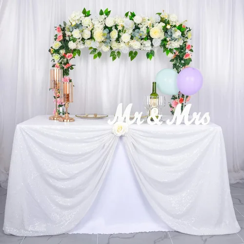 Miniatura 15 de ShinyBeauty Mantel de lentejuelas rosa intenso, superposición redonda brillante de 120 pulgadas para decoración de bodas, fiestas de cumpleaños