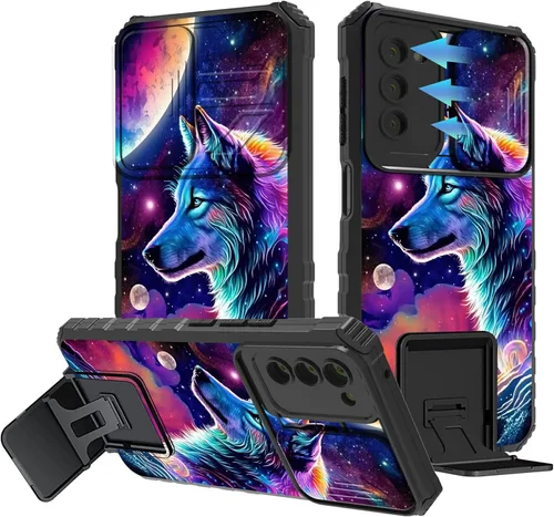 Miniatura 682 de Funda para Samsung Galaxy S22 Ultra 5G, Galaxy S22 Ultra con cubierta de cámara deslizante, funda resistente de doble capa con función atril Black