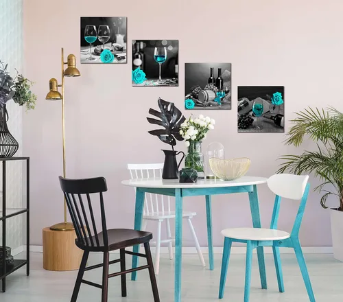 Miniatura 5 de Arte de pared de cocina - Decoración de pared de vino para dormitorio, mujeres, cuadros en blanco y negro, arte moderno para sala de estar - Arte
