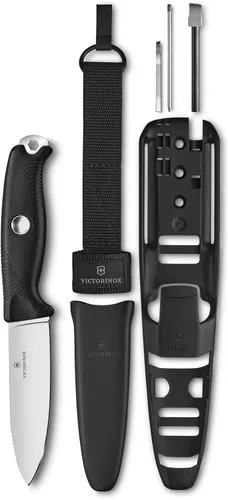Victorinox Venture Pro cuchillo de hoja fija de espiga completa de acero inoxidable para exteriores - Taladro de arco, mango negro duradero, diseño