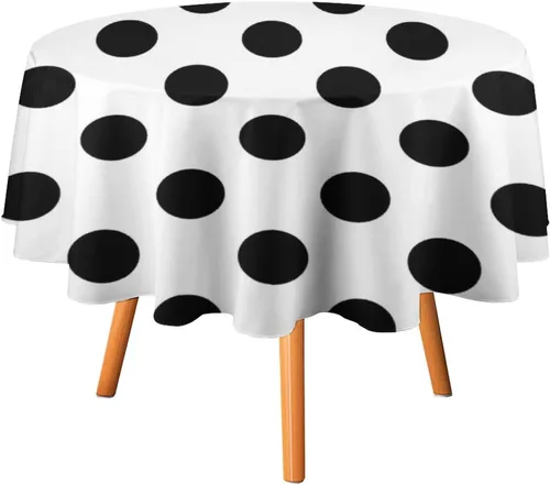 Miniatura 41 de Mantel redondo lavable de lunares negros sobre beige de 50 pulgadas para cocina, comedor, fiesta, decoración moderna