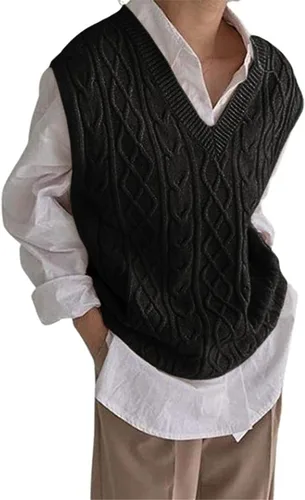 Miniatura 3 de Women's V Neck Sweater Vest Oversized Sleeveless Loose Knit Tops Cable Sleeveless Sweater