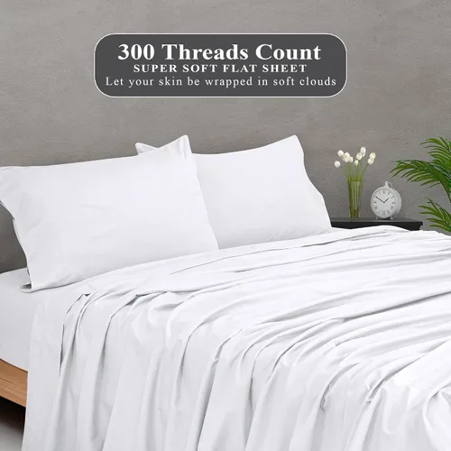 Miniatura 5 de Royale Linens Sábana Plana de 300 Hilos de Algodón Peinado de Fibra Larga 100% - Súper Suave - Sábanas Superiores - Sábana Plana Full se Vende por
