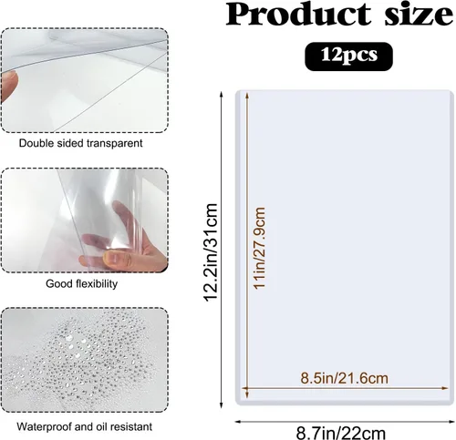Miniatura 2 de 12 protectores de hojas de plástico duro de 8.5 x 11 pulgadas, protector de impresión rígido, fundas de papel impermeables transparentes, fundas 8.5
