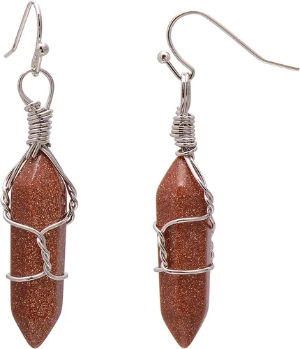 Miniatura 26 de Pendientes de cristal de punta envuelta en alambre de piedra pulida para mujer Reiki Energy Healing