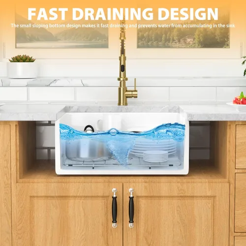 Miniatura 6 de Mocoloo Fregadero de cocina blanco de 24 x 18 pulgadas, fregadero de cocina blanco de montaje inferior reversible, delantal plano frontal, arcilla