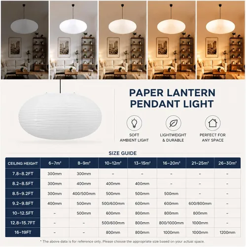 Miniatura 4 de Faroles de papel ovalados blancos, lámpara colgante grande de papel de 16.54 pulgadas, pantalla colgante de papel chino/japonés para decoración