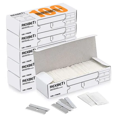 REXBETI 600 cuchillas de afeitar de un solo filo, industrial, cuchillas de repuesto para cortador de caja, cuchillas raspadoras de vidrio
