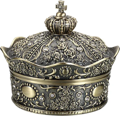 Hipiwe Joyero vintage, organizador de almacenamiento de cofre del tesoro con diseño de corona antigua, caja de regalo de recuerdo para niñas y