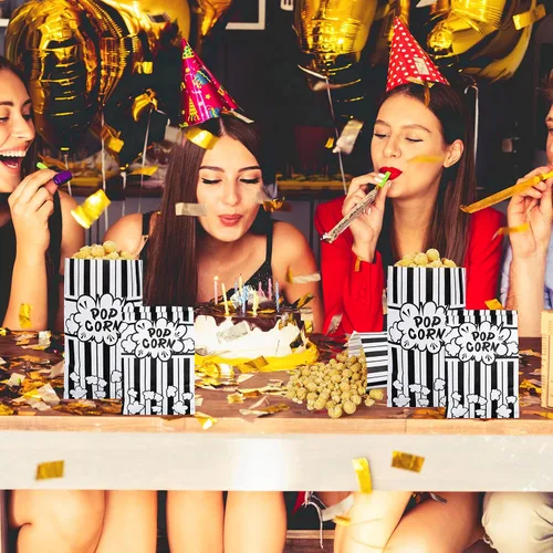 Miniatura 6 de Whaline 200 bolsas de papel para palomitas de maíz de noche de película, 2 onzas, rayas blancas y negras, contenedor de palomitas de maíz de fondo