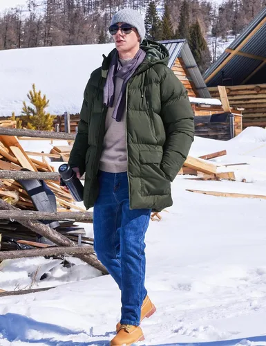 Miniatura 4 de Abrigo largo de invierno con capucha para hombre, chaqueta acolchada cálida resistente al agua para clima frío, parka