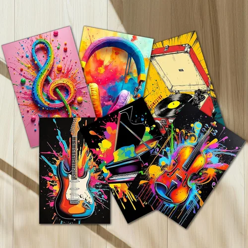 Miniatura 4 de Aihonmin Graffiti instrumental, paquete de 6 pinturas por números para adultos, kit de pintura musical por números, sobre lienzo para principiantes