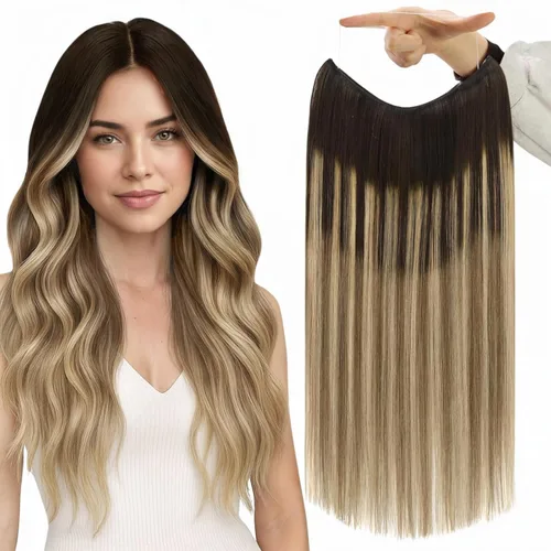 Miniatura 47 de Fshine - Extensiones de cabello humano con clip, de 16 pulgadas, con clip, color marrón chocolate, mezcla de rubio caramelo, extensiones de cabello
