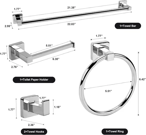 Miniatura 7 de Juego de 5 piezas de accesorios de baño de cromo pulido, juego de barra de toalla de mano de acero inoxidable de 60 cm, soporte de papel higiénico