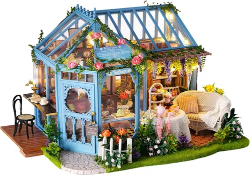 CUTEROOM Casa de muñecas en miniatura con muebles, casa de muñecas en miniatura de madera 3D con caja de música y luces LED, kit de casa de
