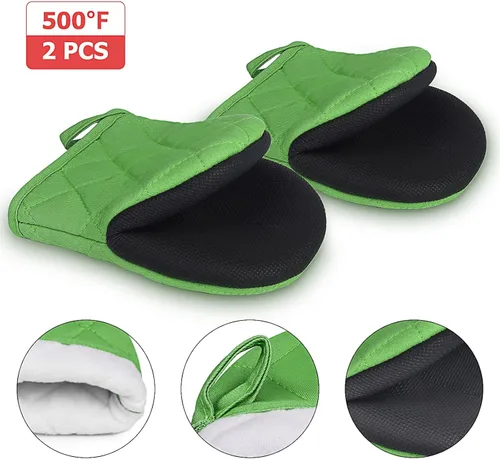 Miniatura 3 de Guantes cortos para horno, resistentes al calor, 500 °F, guantes de cocina con agarre de silicona, antideslizantes para hornear, parrilla, barbacoa