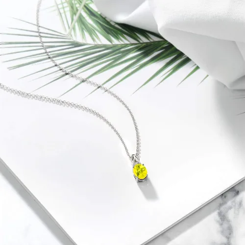 Miniatura 25 de Gem Stone King Collar de plata de ley 925 con piedra natal ovalada de 0.354 x 0.276 in Collar con colgante solitario para mujer Con cadena