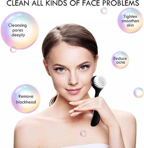 Miniatura 3 de Cepillo de limpieza facial con mango acrílico, cepillo exfoliante de cerdas suaves, limpiador exfoliante facial para el cuidado de la cara, Negro