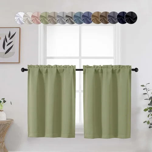 Miniatura 36 de Aqua Cafe - Juego de 2 paneles de cortinas opacas de 24 pulgadas de largo, con aislamiento térmico suave y sólido, para ventanas de baño, sótano