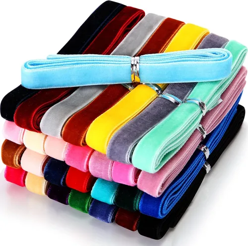 Syhood Cinta de terciopelo de 30 yardas de 3/8 pulgadas, colores surtidos a granel para envolver regalos, manualidades, arcos para el cabello,