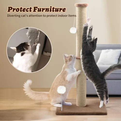 Miniatura 6 de Poste rascador para gatos de 36 pulgadas de alto, poste rascador de sisal grande para gatos de interior, torre rascadora resistente para gatos