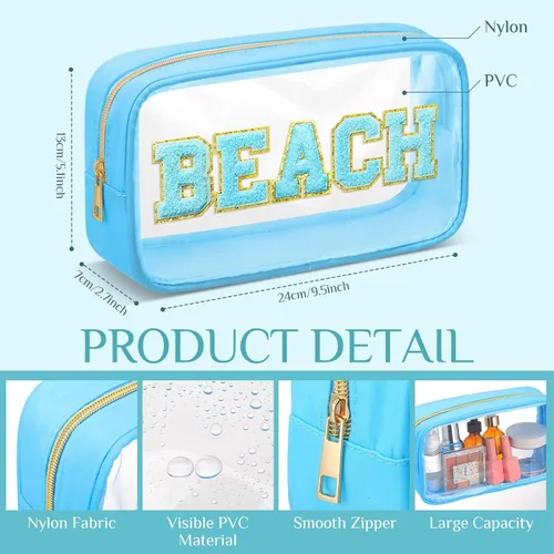 Miniatura 2 de 9 bolsas de maquillaje transparentes de felpilla para bricolaje, bolsa grande de nailon para maquillaje, artículos de aseo de viaje, con cremallera