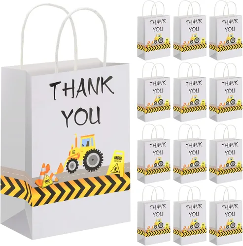 Outus 12 bolsas de regalos de fiesta de construcción con temática de camión para decoraciones de fiestas temáticas de cumpleaños, 8.3 x 6.3 x 3.1