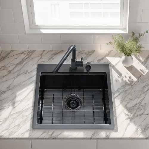 Miniatura 7 de Estación de trabajo de fregadero de cocina negro de 21x20 pulgadas - VAPSINT Fregadero de barra de 21 pulgadas de montaje superior en color negro