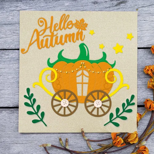 Miniatura 4 de Carro de calabaza otoñal troquelado de metal para hacer tarjetas y decoraciones de álbumes de fotos, Hello Autumn Words troqueladas FatTonny