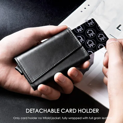 Miniatura 4 de Gemonklee Cartera emergente, tarjetero magnéticamente desmontable, cartera pequeña para hombre, cartera RFID con clip para dinero, cartera