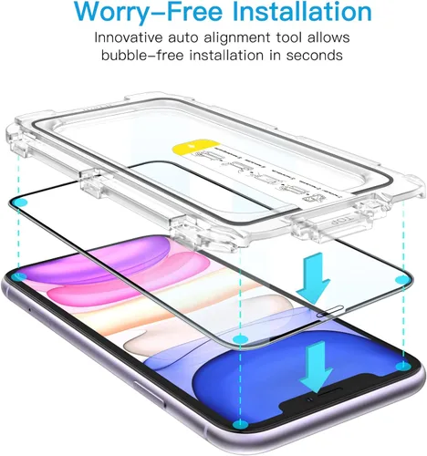 Miniatura 2 de JETech Protector de pantalla One Touch Install para iPhone 11/XR de 6.1 pulgadas, película de vidrio templado de cobertura completa, kit