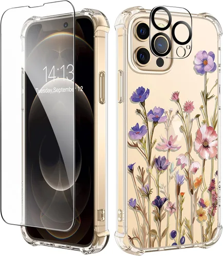 Miniatura 112 de GVIEWIN - Funda floral para iPhone 14 de 6.1 pulgadas, protector de pantalla + protector de lente de cámara, no se amarillenta, a prueba de golpes