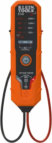 Klein Tools ET40 - Probador Digital de Voltaje AC/DC, 12-240V AC, 1.5-24V DC, Iluminación LED, Polaridad DC, Auto Off, CATIII 250V - Clase 2 - Doble