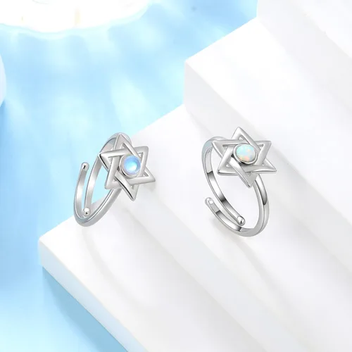 Miniatura 24 de Jewmon Anillo de plata de ley con estrella de David para mujer – Anillo ajustable Magen David – Amuleto Wicca – Regalos judíos