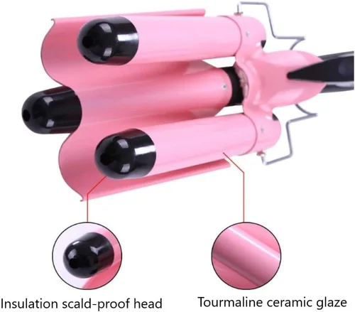 Miniatura 2 de MODVICA varita de rizar de 3 cilindros 26mm ondulador de pelo temperatura ajustable rizador de pelo de cerámica (rosa)