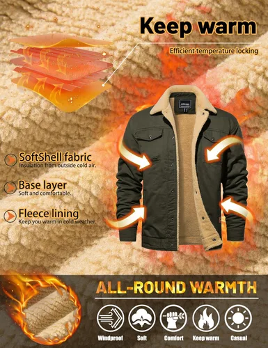 Miniatura 3 de TACVASEN Chaqueta de Invierno para Hombre con Forro Polar Sherpa Abrigo Tipo Cargo Chaqueta Trucker Cálida y Gruesa con Múltiples Bolsillos