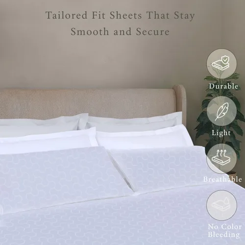Miniatura 4 de Threadmill - Juego de sábanas de lujo de algodón de 500 hilos, tamaño individual-XL, de 3 piezas, sábanas transpirables de jacquard de color blanco