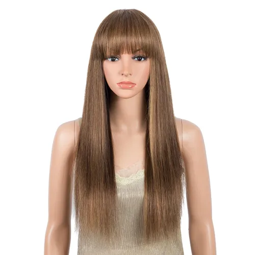 Miniatura 10 de Rebecca Fashion Pelucas lacias de 14 pulgadas con flequillo, pelucas de cabello humano para mujeres negras, sin encaje frontal, pelucas de cabello