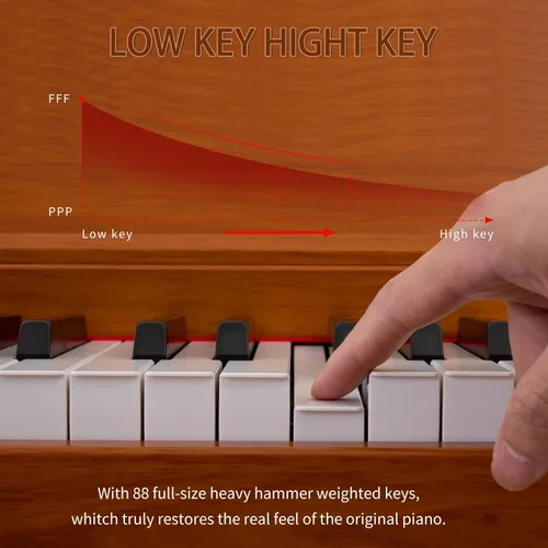 Miniatura 8 de Teclado de piano de 88 teclas con soporte de madera maciza y acción de martillo ponderado Piano de teclado eléctrico para el hogar para Marrón