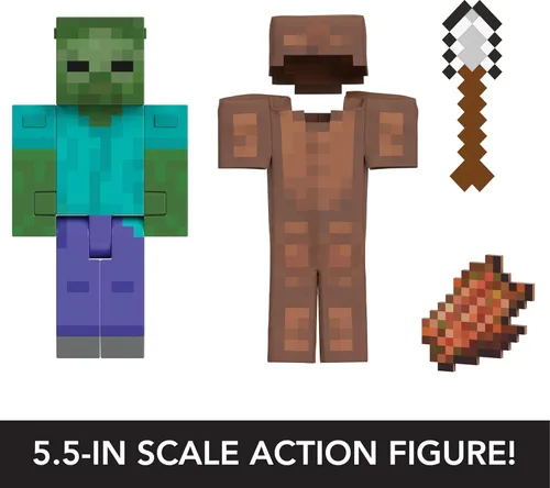 Miniatura 3 de Mattel Minecraft Diamond Level Zombie Figura de acción con 4 accesorios, escala de coleccionista de 5.5 pulgadas y diseño pixelado