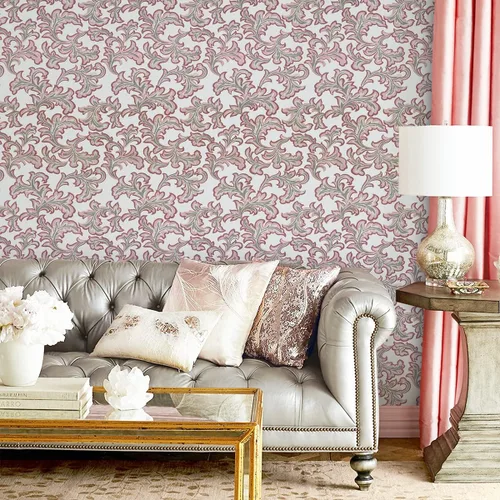 Miniatura 2 de Papel tapiz floral para despegar y pegar, damasco blanco/rosa, extraíble, autoadhesivo, revestimiento de estante para cajones para renovación