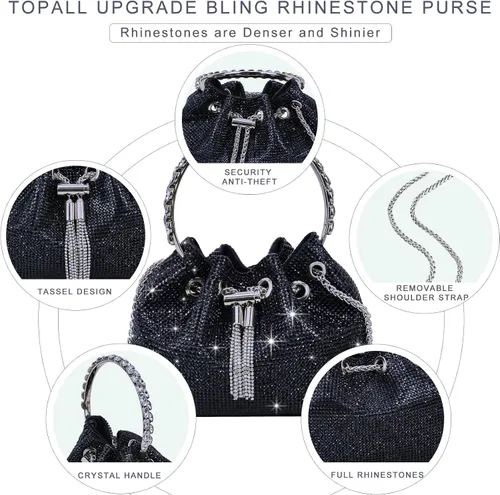 Miniatura 3 de TOPALL Bolso de Noche Mejorado con Diamantes de Imitación, Bolso de Mano Brillante con Diamantes de Imitación en Plata, Monederos de Diamantes