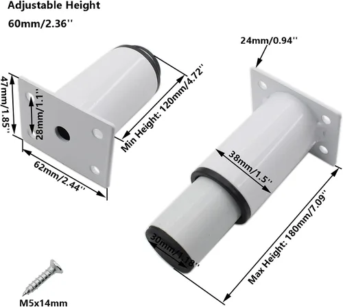 Miniatura 2 de Paquete de 4 patas ajustables para muebles, patas de soporte de acero inoxidable, patas de repuesto resistentes para sofá, mueble de TV, sofá, mesa